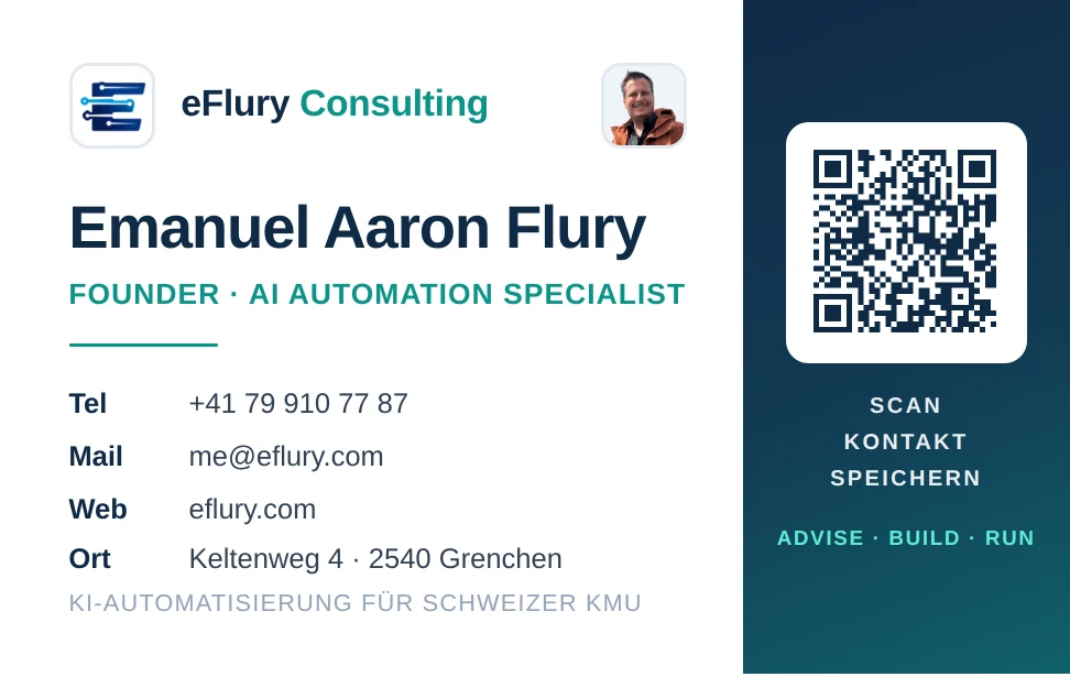 Business card of Emanuel Aaron Flury, eFlury Consulting